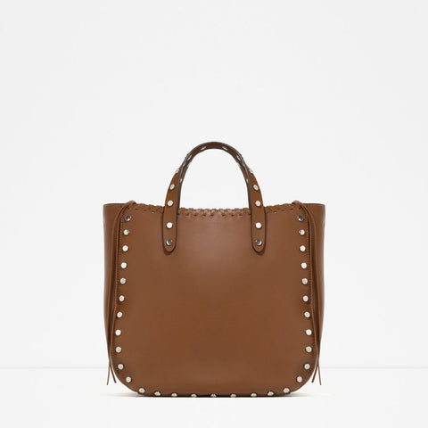 STUDDED LEATHER TOTE